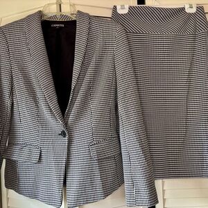 Express Monochrome Houndstooth Blazer & Skirt Suit